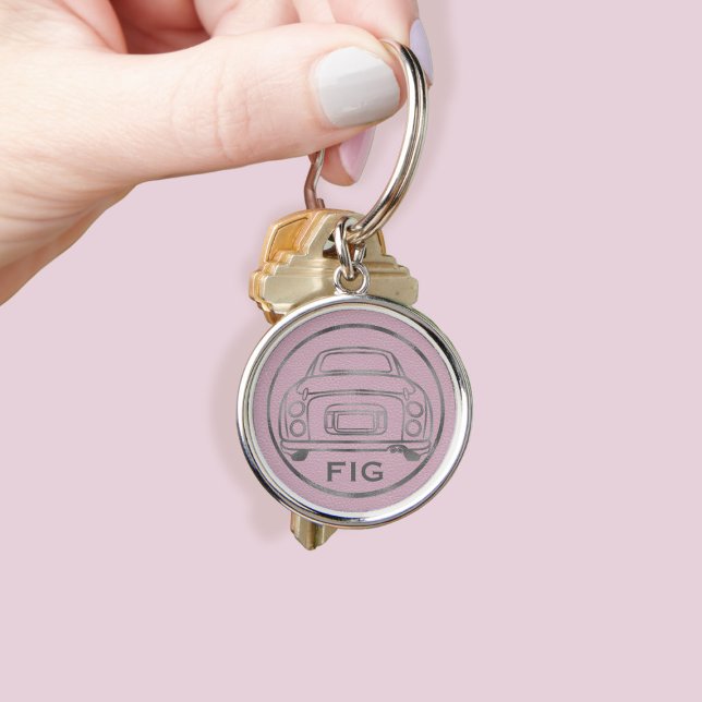 Figarations Cute Pink Figaro Car Silver Monogram Keychain (Add your initials! Perfect for your pink figaro car keys)