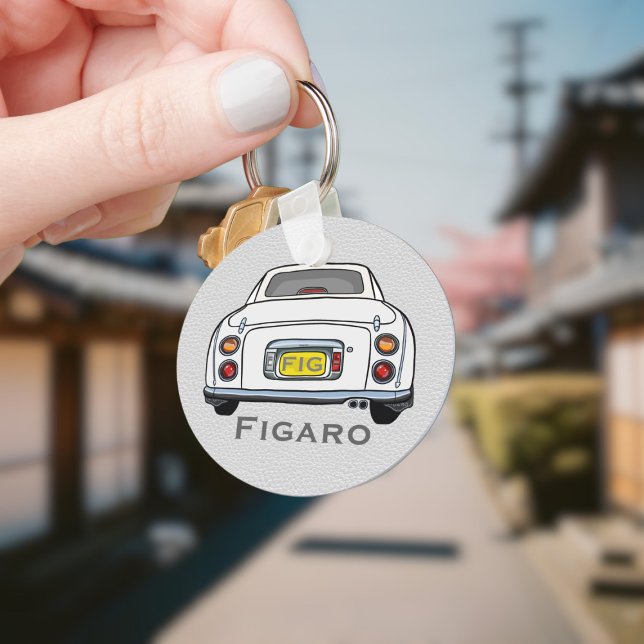 Figarations Cute White Figaro Car Driver Name Keychain (Add your name and initials to this cute white figaro car keychain.)