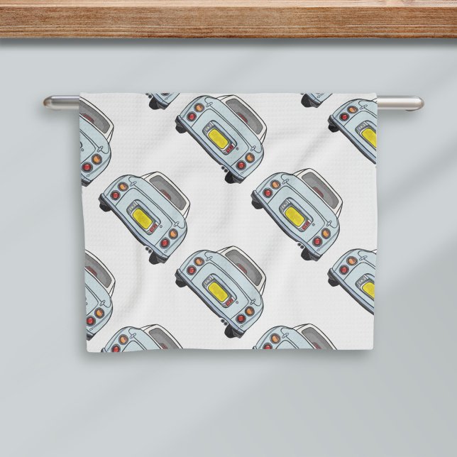 Figarations Figaro Voiture Pale Aqua Serviette de  (A fun pale aqua figaro car pattern kitchen towel just for you)