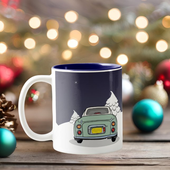 Figarations Figmas Holiday Green Figaro Car Two-Tone Coffee Mug (Happy Figmas! Add your name to this festive figaro mug)