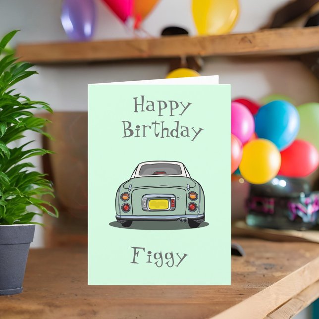 Figarations Green Figaro Motor Car Birthday Card (Happy Birthday to your Emerald Green Figaro! Send them this card. They'll love you even more!)