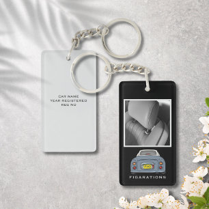 Figarations Lapis Grey Figaro Photo Monogram Keychain