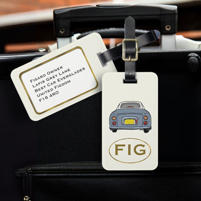 Figarations Monogram Lapis Figaro Car Luggage Tag (Fun lapis figgy luggage tag for your road trip adventures. Just add your initials & address details)