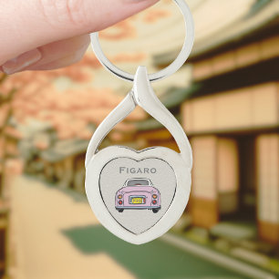 Figarations Monogram Pink Figaro Car Silver Heart Keychain