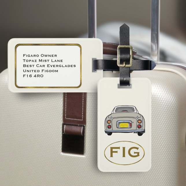 Figarations Monogram Topaz Mist Figaro Luggage Tag (Fun topaz figgy luggage tag for your road trip adventures. Just add your initials & address details)