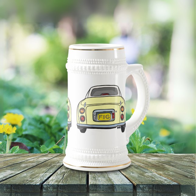 Figarations Monogram Yellow Figaro Car Beer Stein (Fun figaro beer stein for the yellow figaro driver (when they are not driving) Add your initials)
