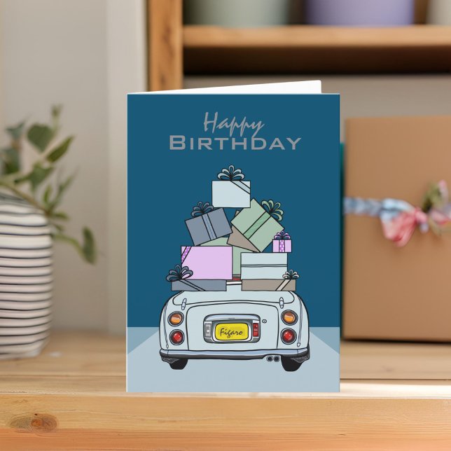 Figarations Pale Aqua Figaro Birthday Card (A cute blue figaro birthday card you can send to your car or your friends)