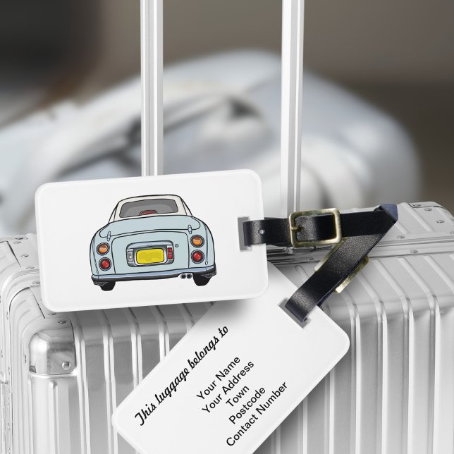 Figarations Pale Aqua Figaro Car Luggage Tag (Fun blue figgy luggage tag for your road trip adventures. Just add your details)