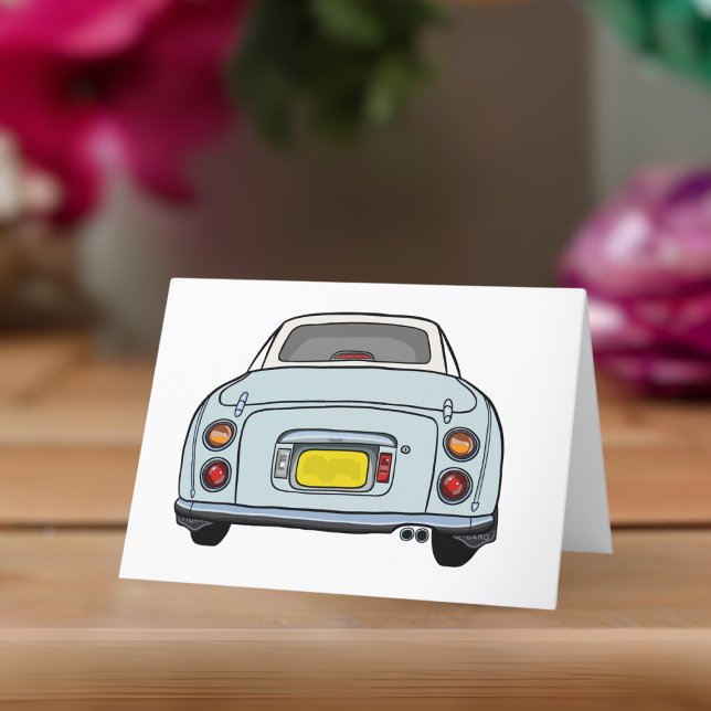 Figarations Pale Aqua Figaro Carte de Voiture (A cute pale aqua blue figaro car blank greeting card perfect for any occasion)
