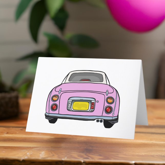 Figarations Rose Figaro Voiture Vierge Carte de vo (A cute pink figaro blank greeting card perfect for any occasion)