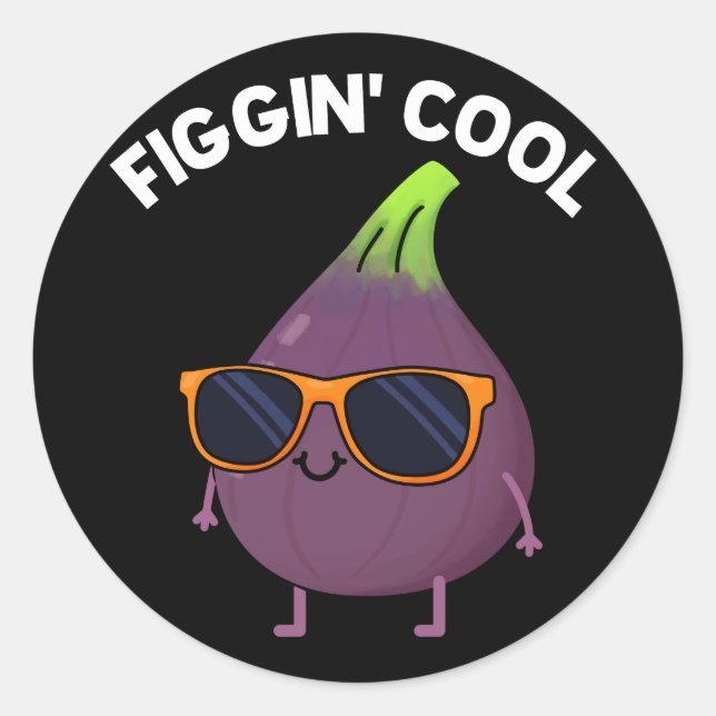 Figgin Cool Funny Fig Food Pun Dark BG Classic Round Sticker (Front)