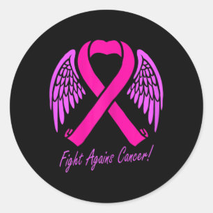 Fight Agains Cancer Pink Cancer Awareness Ribbon W Classic Round Sticker