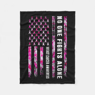 Fight Alone American Flag Breast Cancer Awareness Fleece Blanket