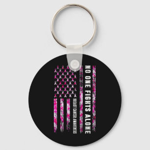 Fight Alone American Flag Breast Cancer Awareness  Keychain
