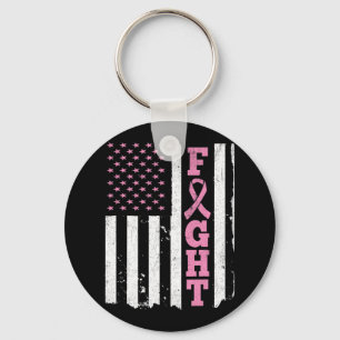 Fight American Flag Breast Cancer Awareness Keychain