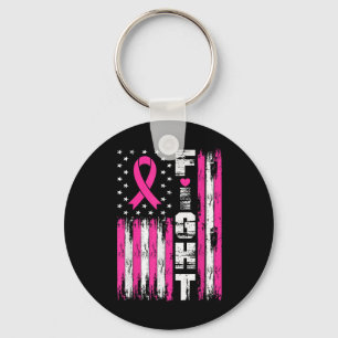 Fight American Flag Pink Ribbon Breast Cancer Awar Keychain