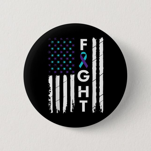 Fight American Flag Ribbon Suicide Prevention Awar 2 Inch Round Button (Front)