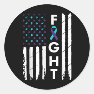 Fight American Flag Ribbon Suicide Prevention Awar Classic Round Sticker