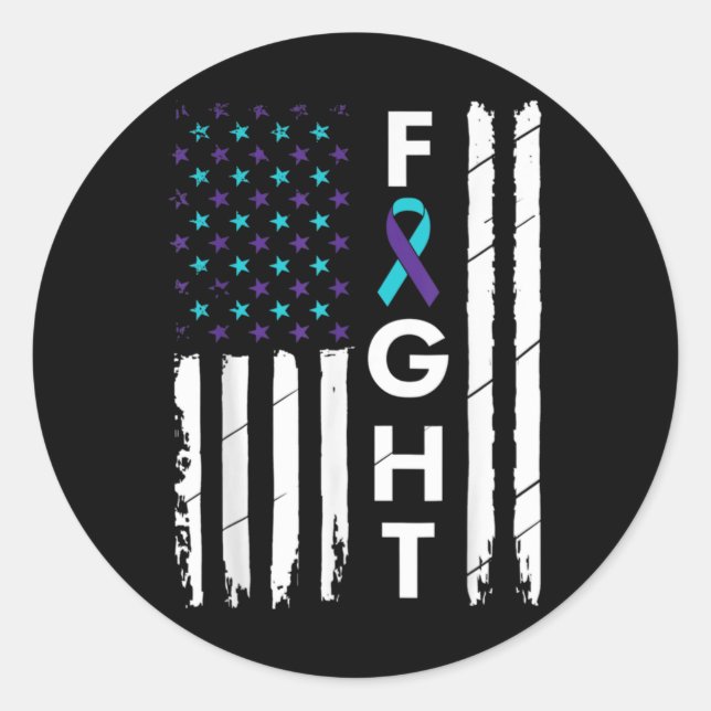 Fight American Flag Ribbon Suicide Prevention Awar Classic Round Sticker (Front)