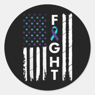 Fight American Flag Ribbon Suicide Prevention Awar Classic Round Sticker