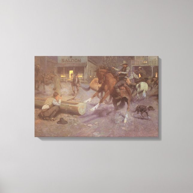 Fight at the Roundup Saloon by Bill Gollings Canvas Print (Front)
