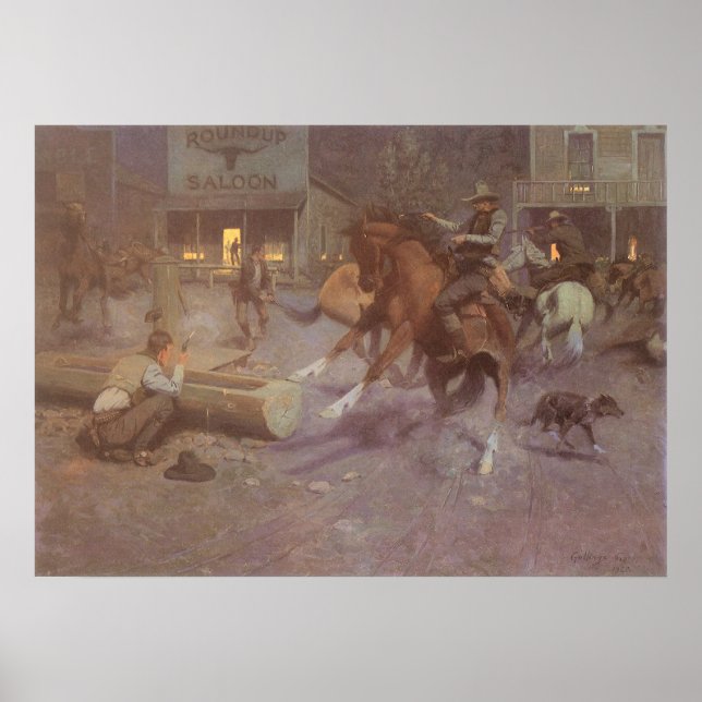 Fight at the Roundup Saloon by Bill Gollings Poster (Front)
