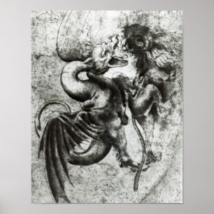Fight between a Dragon and a Lion Poster