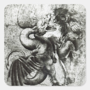 Fight between a Dragon and a Lion Square Sticker