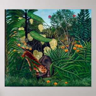 Fight between a Tiger and a Buffalo   H Rousseau   Poster