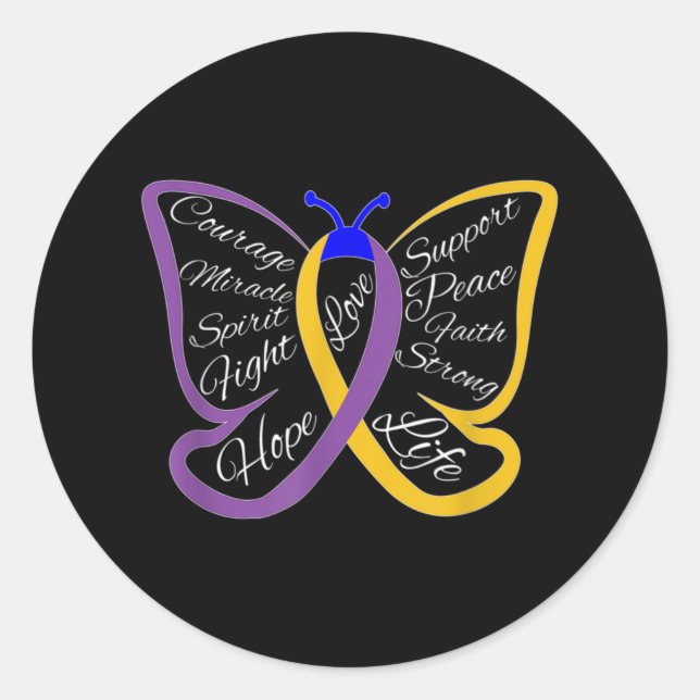 Fight Bladder Cancer Awareness Butterfly Classic Round Sticker (Front)
