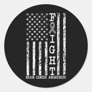 Fight Brain Cancer Awareness American Flag United Classic Round Sticker