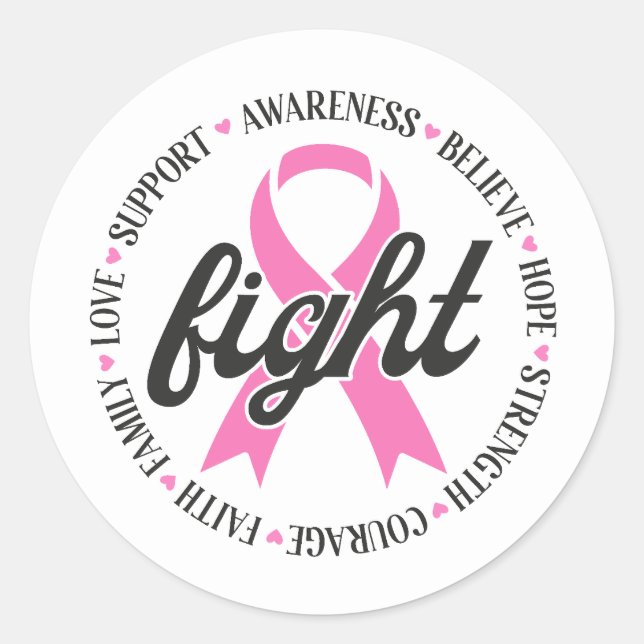 Fight Breast Cancer Pink Ribbon Awareness Classic Round Sticker (Front)