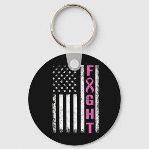 Fight Breast Survivor American Flag Breast Cancer Keychain