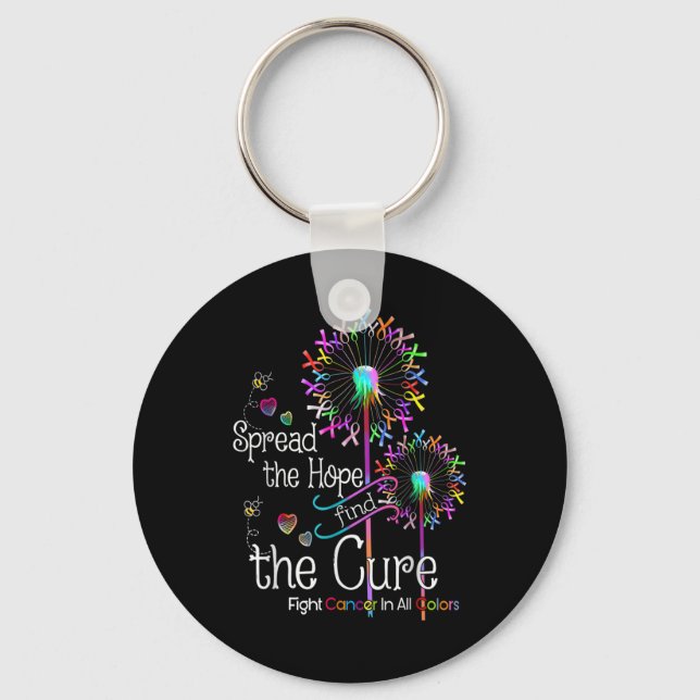 Fight Cancer In All And Every Colour Ribbons Flowe Keychain (Front)