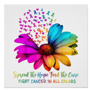 Fight Cancer in All and Every Colour Ribbons Flowe Poster