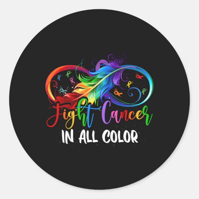 Fight Cancer In All Colour Cancer Awareness Feathe Classic Round Sticker (Front)