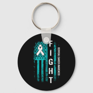 Fight Cervical American Flag Cervical Cancer Aware Keychain