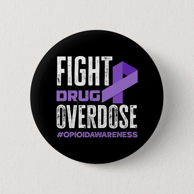 Fight Drug Overdose Pruple Ribbon Opioid Overdose  2 Inch Round Button (Front)