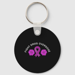 Fight Drug Overdose Purple Ribbon Floral Flower De Keychain