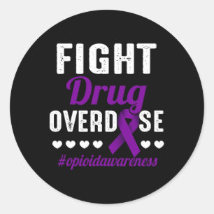 Fight Drug Overdose Purple Ribbon Opioid Overdose Classic Round Sticker