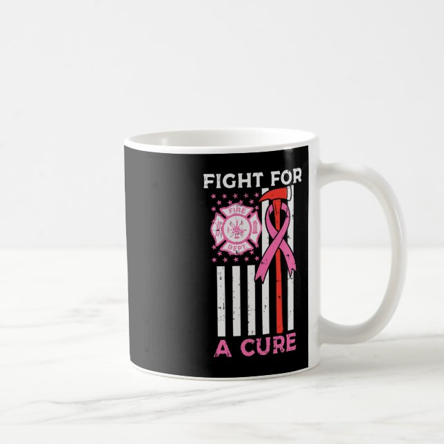 Fight For A Cure Firefighter US Flag Breast Cancer Coffee Mug (Right)