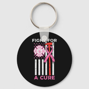 Fight For A Cure Firefighter Us Flag Breast Cancer Keychain