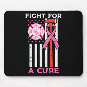 Fight For A Cure Firefighter US Flag Breast Cancer Mouse Pad