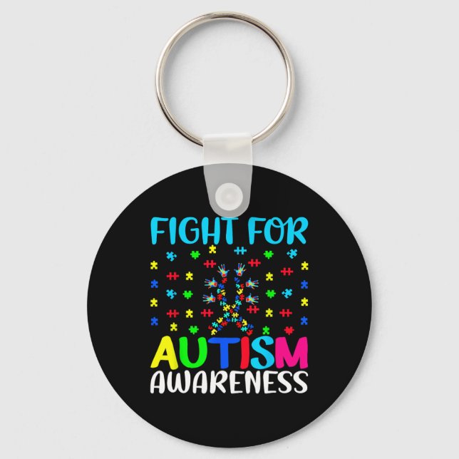 Fight For Autism Awareness Puzzle Hands Design Sup Keychain (Front)