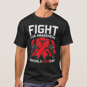 Fight For Awareness Hiv Aids Red Ribbon Disability T-Shirt