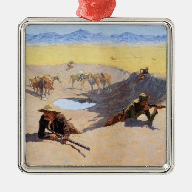 Fight for the Water Hole (by Frederic Remington) Metal Ornament (Front)