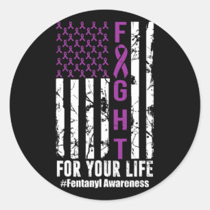 Fight For Your Life Overdose Awareness Purple Ribb Classic Round Sticker