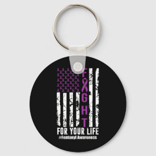 Fight For Your Life Overdose Awareness Purple Ribb Keychain