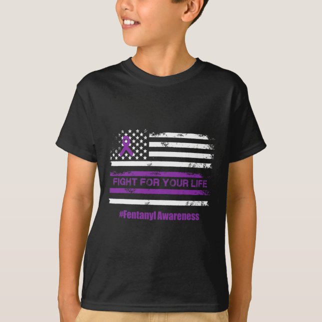 Fight For Your Life Overdose Awareness Purple Ribb T-Shirt (Front)