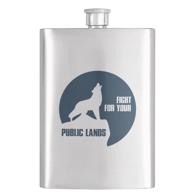 Fight For Your Public Lands Wolf Hip Flask (Front)